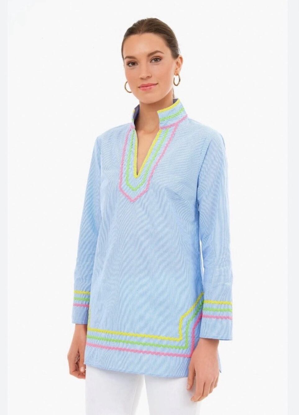 NWOT STS Sail To Sable Classic Tunic Top Shirt Blue Striped Large MSRP $218